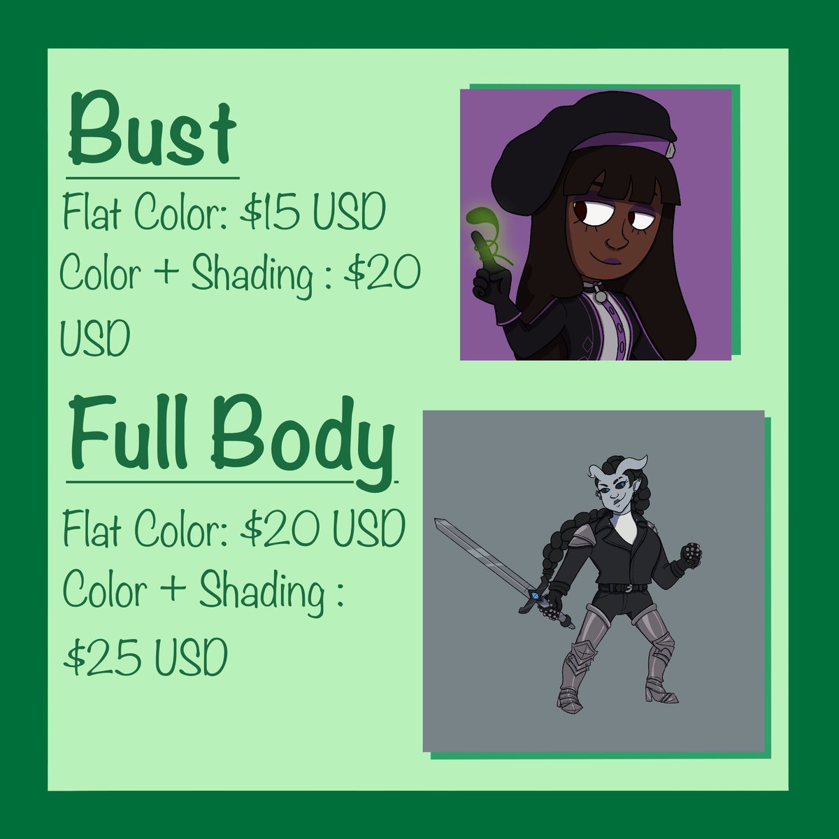 theccnerd's tweet photo. I’m opening up slots for #dnd character art #commissions! If you have a PC or NPC that you’ve been itching to have visual refs for, I will draw them! Please look through my commission sheet for prices and terms &amp; conditions and DM me if you have a request or any other questions! https://t.co/ijF3q3OciN