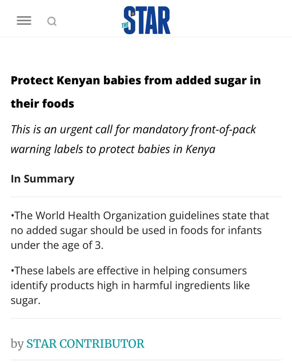Excessive consumption of sugar during childhood is associated with several health issues, including obesity, diabetes, and cardiovascular diseases.

Protect Kenyan babies from added sugar in their food- the-star.co.ke/health/2024-05…

#FoodPolicyKE

@MOH_Kenya  @NCCKKenya @aphrc