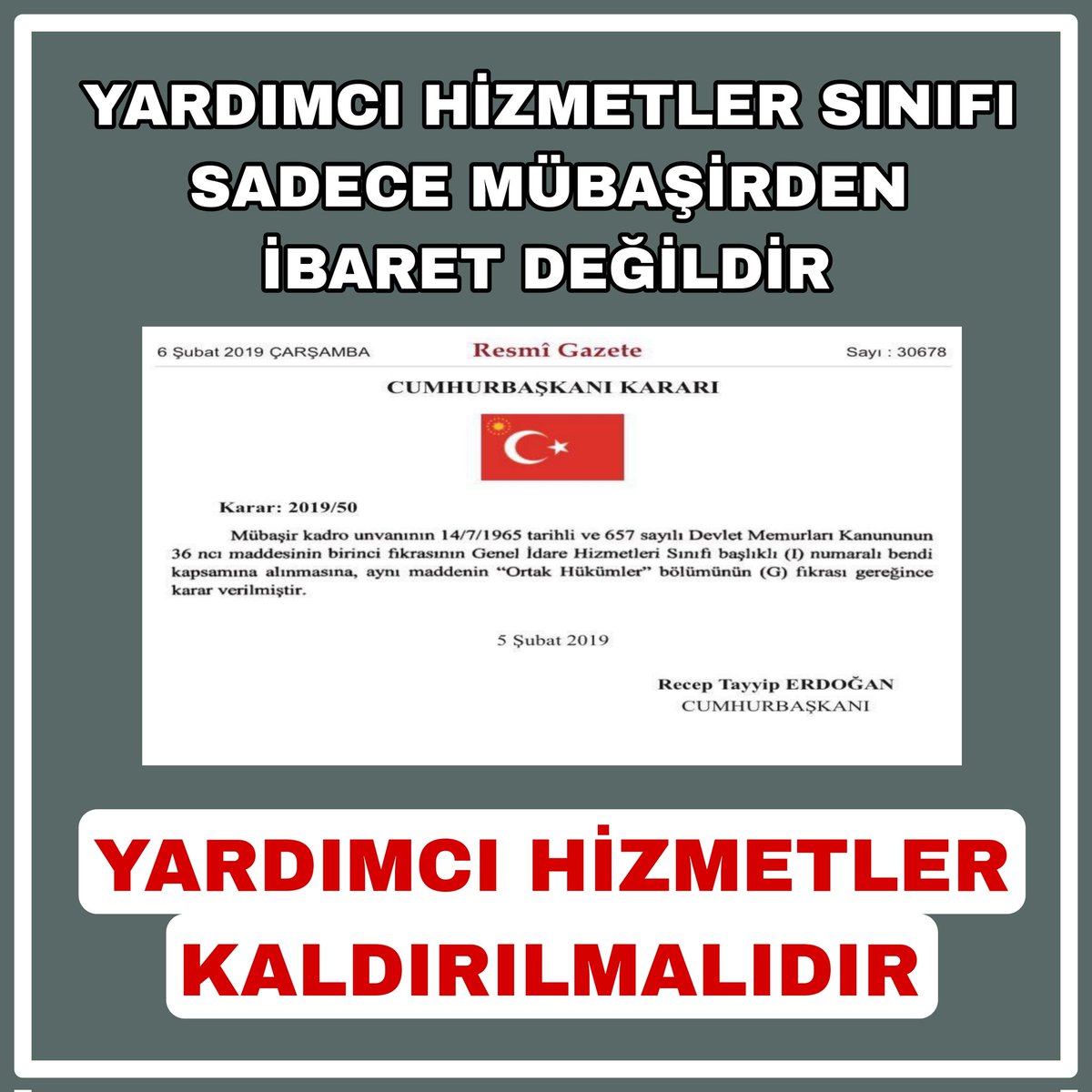 Yardımcı Hizmetler Sınıfındaki Memurlardan Devletimizin herhangi bir kazancı yokken, bu yükün Devletimize yüklenmesi Kamu Vicdanını yaralamaktadır .657 Sayılı Devlet Memurları Kanununda yapılacak değişiklikle, Yhs personeli Genel İdari Hizmetler Sınıfına alınmasını sağlanmalıdır