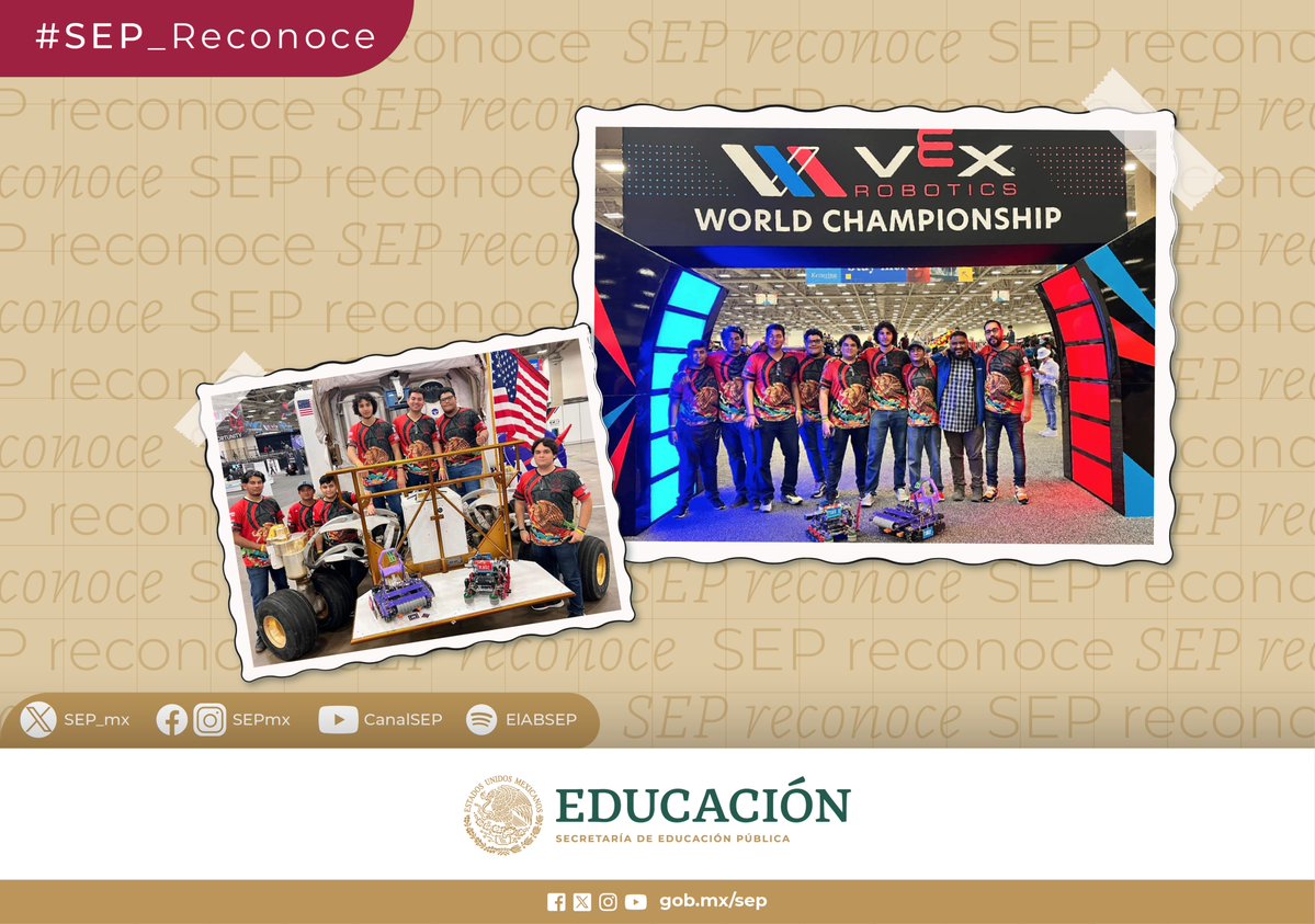 SEP_mx's tweet photo. #SEPReconoce al equipo de estudiantes del Club de Robótica VEX 🤖 quienes representaron a la Universidad Tecnológica de Camargo #UTCam, en Dallas, Texas. 👏🤼♀️✈
➡️ Conoce más: https://t.co/7SPcp9Ll16 https://t.co/I9OdCnlRWf