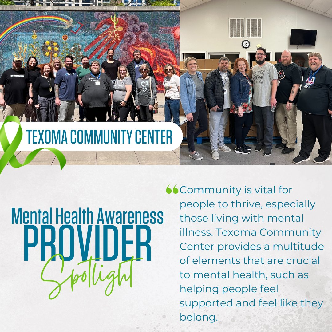 For #MentalHealthAwarenessMonth we would like to highlight our amazing partners throughout the state who are improving the lives of their communities. 💚 Texoma Community Center works to promote and enhance access to mental health services for those in the Sherman, Texas area.