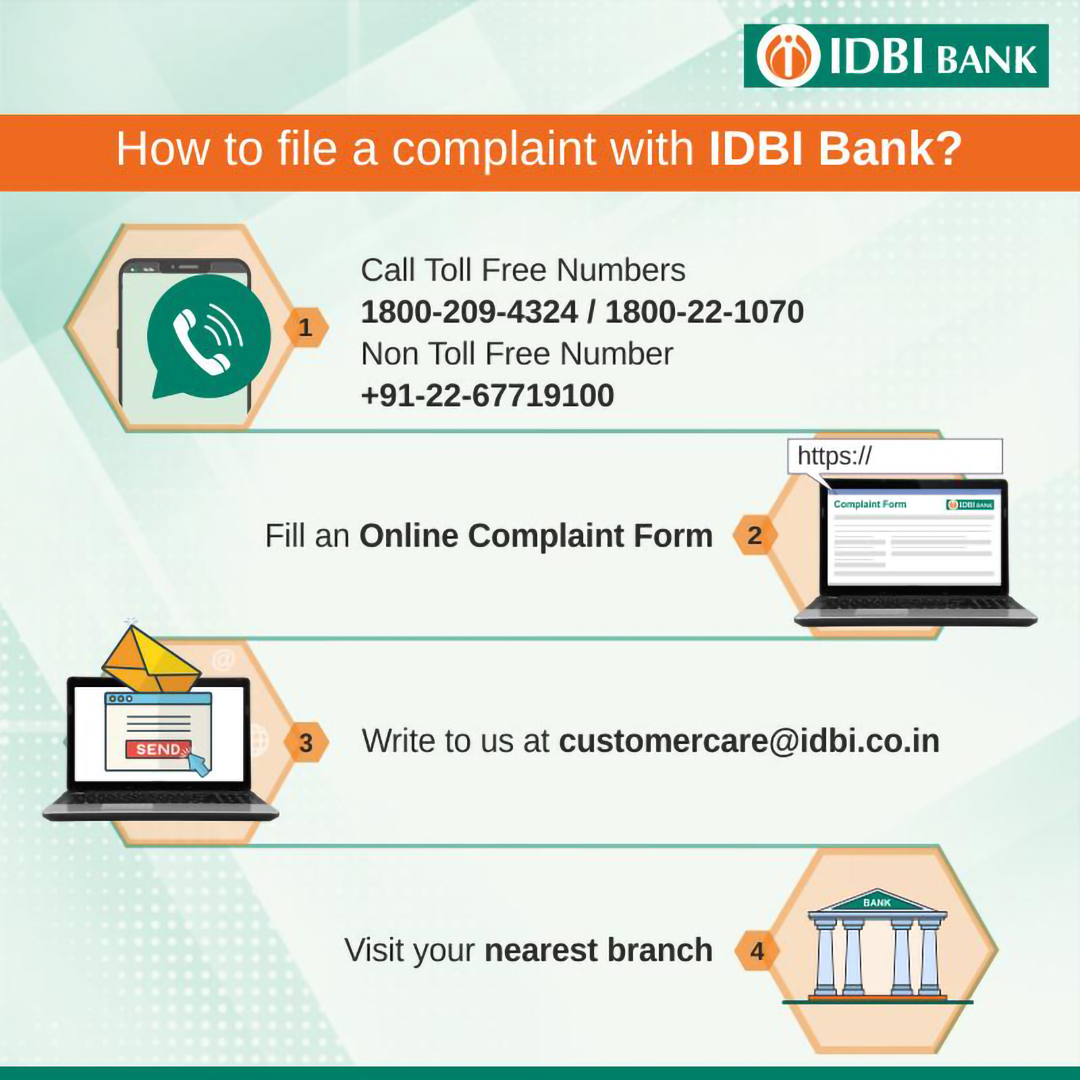 Facing any trouble while registering your complaint? Opt for any of these methods to register your complaint. #CustomerGrievances #GrievanceRedressal #CustomerCare #IDBIBank