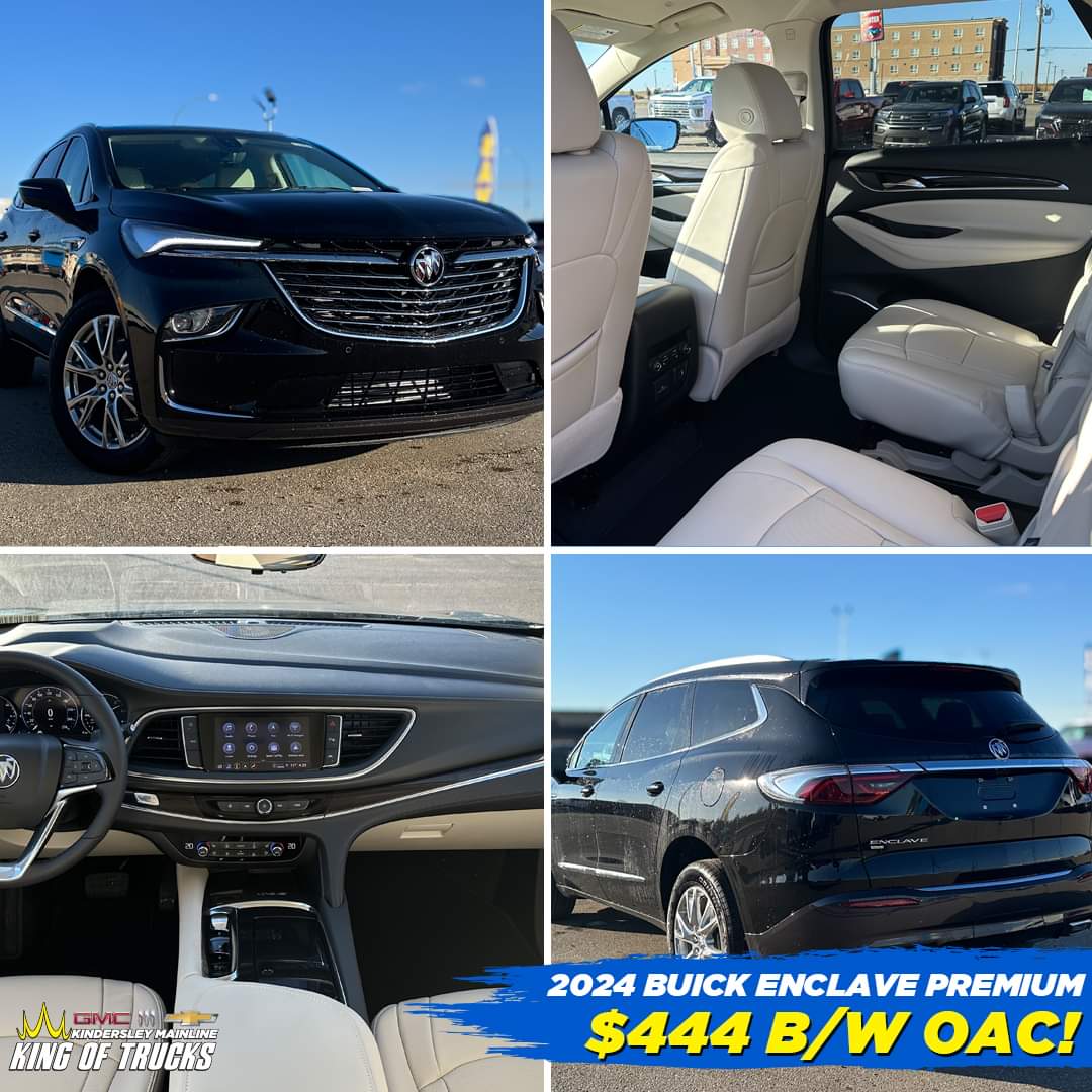 Finance the gorgeous 2024 Buick Enclave Premium for as low as $444 b/w OAC right now at #KindersleyKingOfTrucks! See more here bit.ly/3VbwOZM or call 1 (306) 463-2653, today! #unbeatabledeals #unmatchedservice #ALWAYSWorthTheDrive