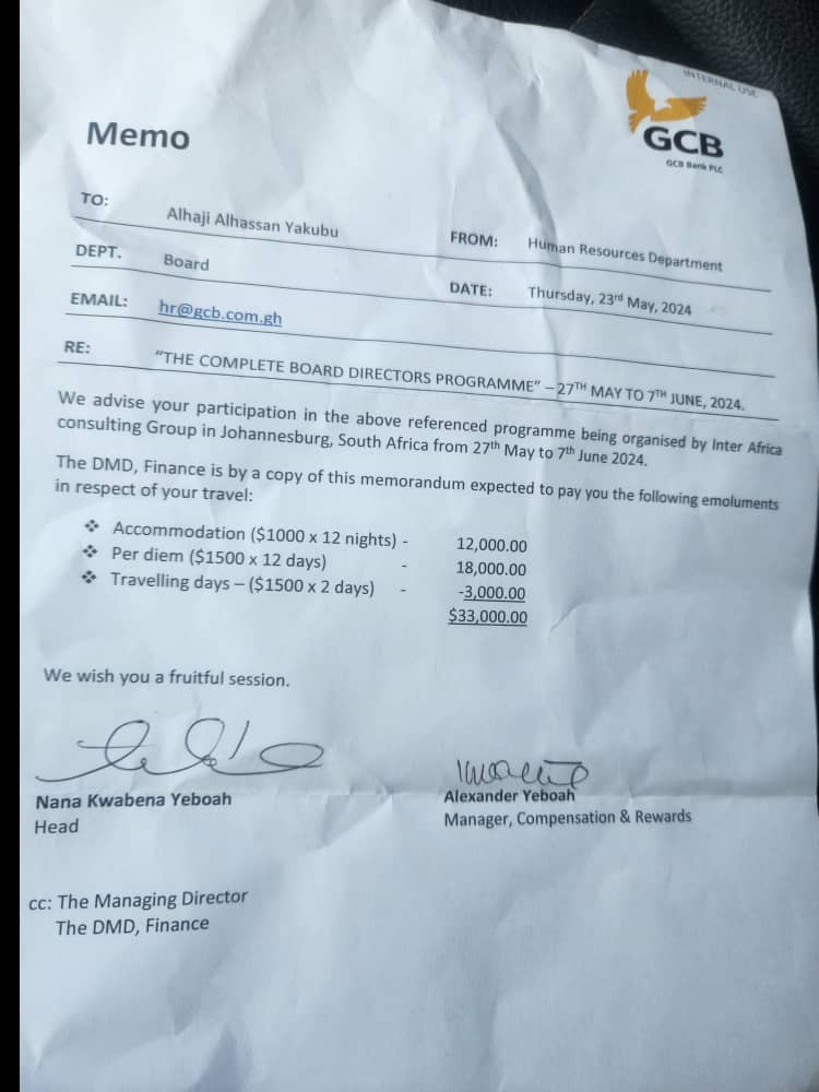 Please check the per diem and the other expenses involved....Ghana is now a crime scene 😳😳😳