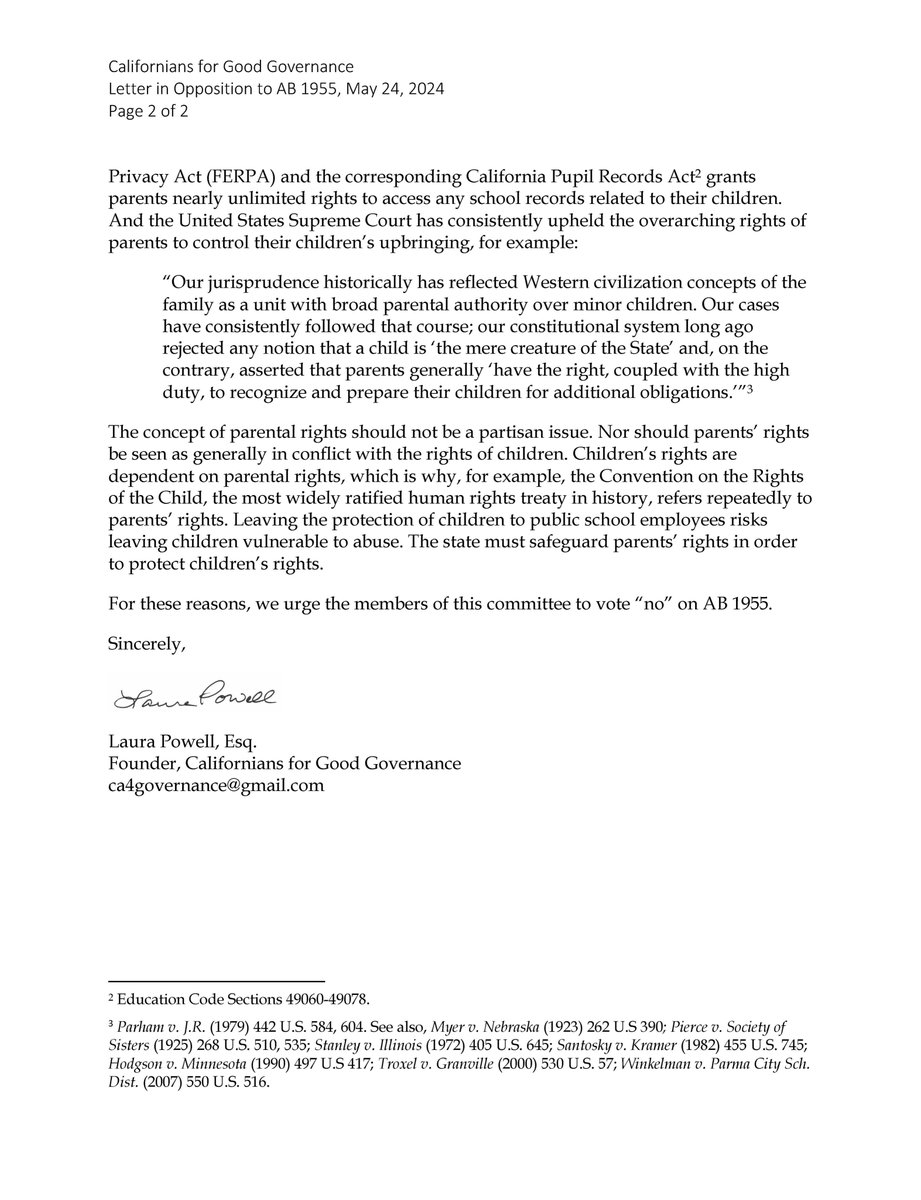 We submitted a letter opposing AB1955, which would keep parents in the dark if their child “comes out” as transgender at school, violating legally recognized parental rights and responsibilities to safeguard their children.