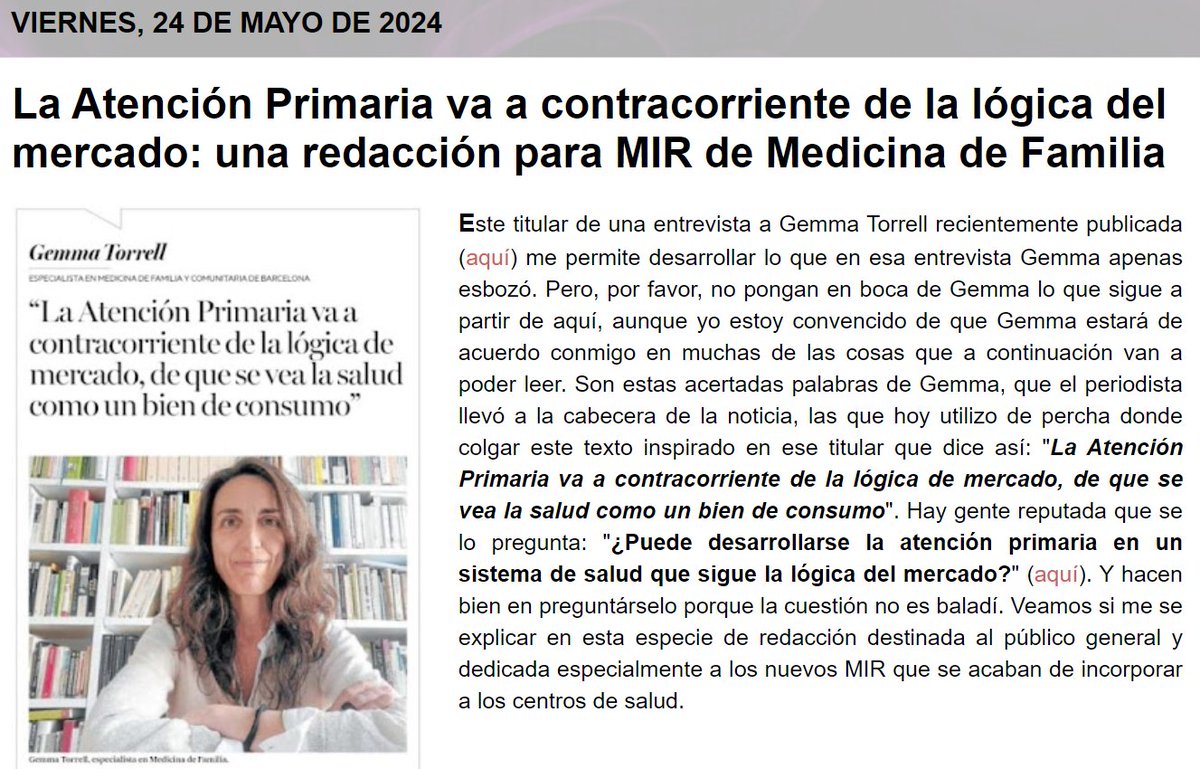 La Atención Primaria va a contracorriente de la lógica del mercado: una redacción para MIR de Medicina de Familia.
saludineroap.blogspot.com/2024/05/la-ate…
