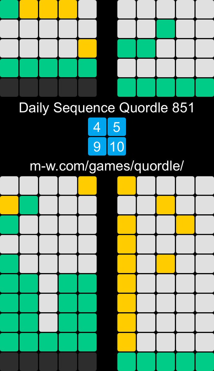 #DailySequenceQuordle 851
4️⃣5️⃣
9️⃣🔟
m-w.com/games/quordle/