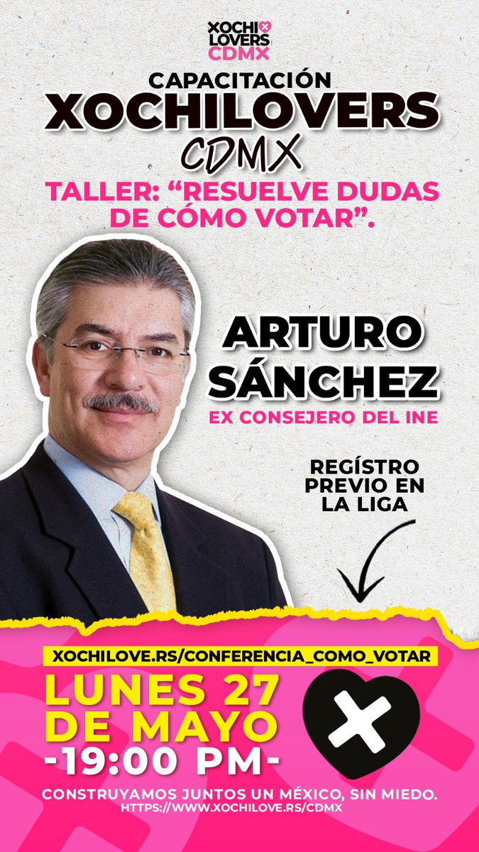 Cómo lo habíamos prometido,

Hemos visto muchas dudas de cómo votar, si una sola casilla, 2 o tres, que si se anula, etc..

Acompáñenos este Lunes 27 de Mayo a las 19hrs por zoom para que <a href="/ArturoSanchezG/">Arturo Sánchez G.</a> ex consejero del INE y experto en la materia, nos explique y solvente todas