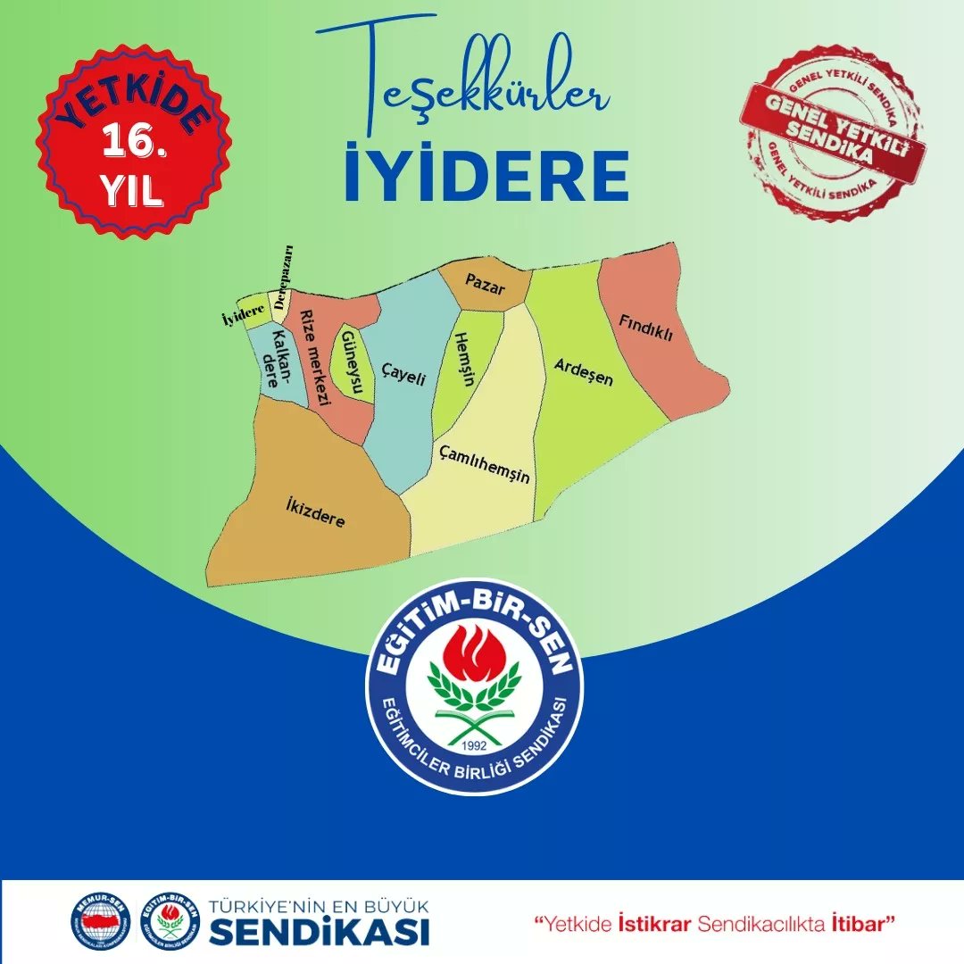 TEŞEKKÜRLER İYİDERE
2024 Mayıs ayı mutabakat döneminde İyidere temsilciliği olarak yine yetkili sendika olduk. Bu mücadelede emek veren yönetim kadromuza, okul temsilcilerimize ve üyelerimize teşekkür ediyoruz.