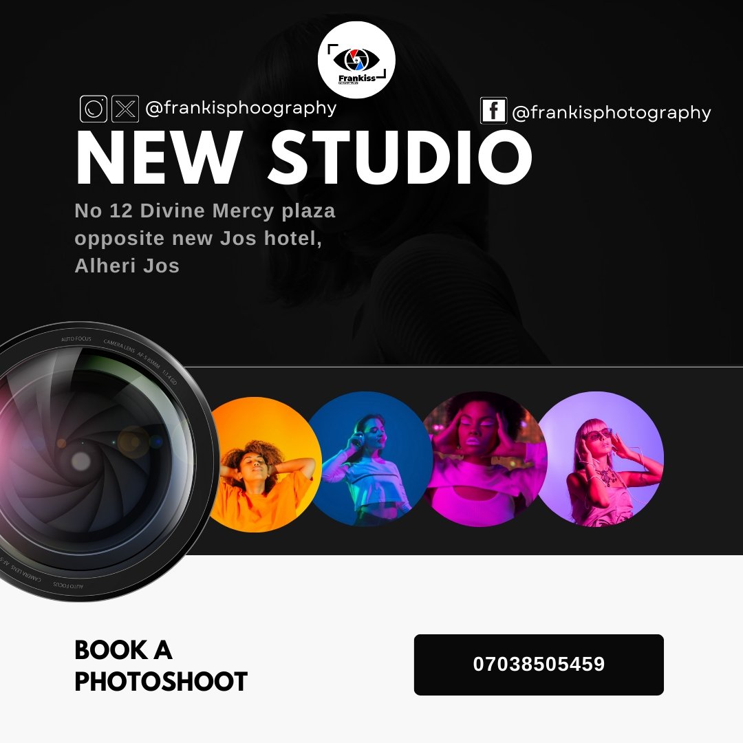 frankissphotos's tweet photo. "Exciting news!

Frankiss Photography is thrilled to announce the relocation of its studio to *No 12 DIVINE MERCY PLAZA OPPOSITE NEW JOS HOTEL. 
Visit us as we have created a more convenient space to create great art of photography... https://t.co/N2uqdeQ7uq