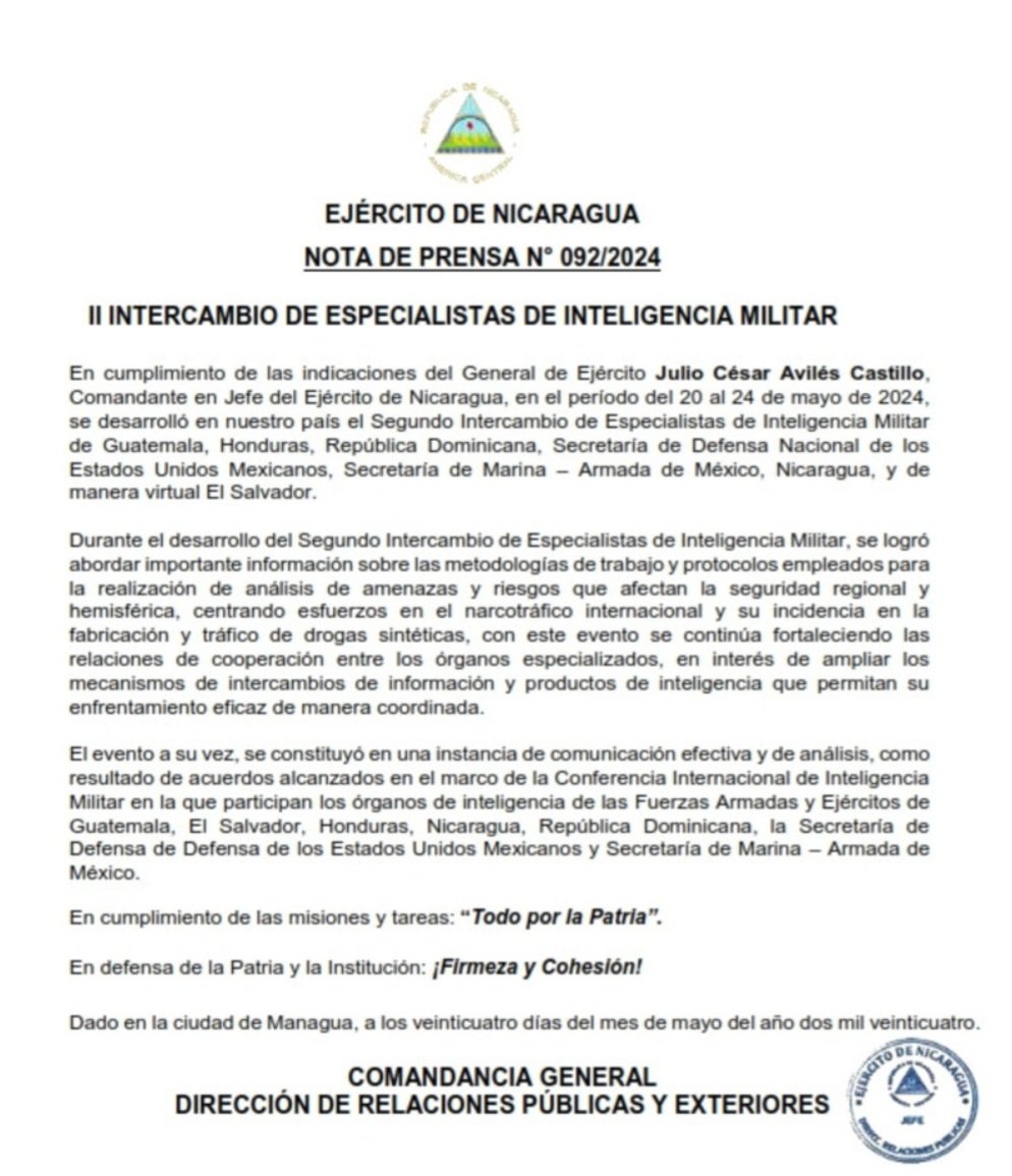 💥Desarrollan en Nicaragua el Segundo Intercambio de Especialistas de Inteligencia Militar @EjercitoNic @nuevaya @db_nicaragua #UnidosEnVictorias #Nicaragua