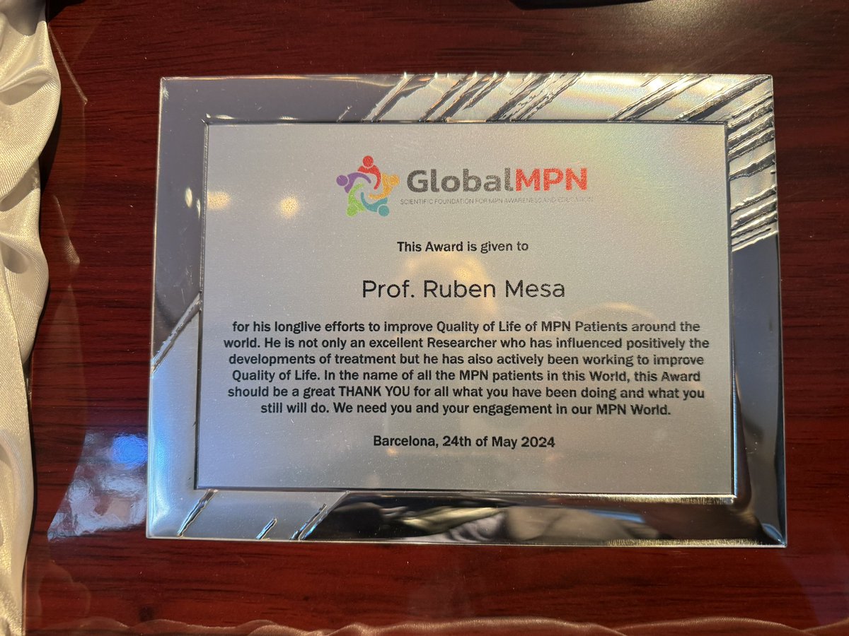 Any award is an honor, but to receive this award from #MPN patients is deeply meaningful! @gmpnsf @PeterMPNSwiss @LevineCancer @wakecancer @AtriumHealth @AtriumHealthWFB