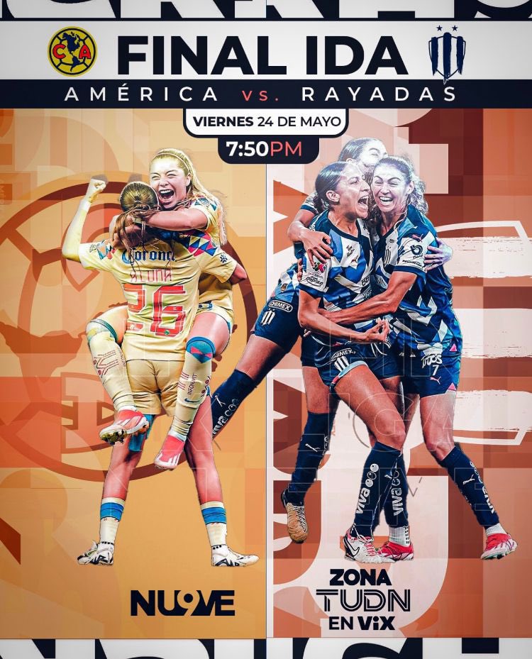 ¡Es hoy! 🔥 GRAN FINAL @LigaBBVAFemenil 🔥 @AmericaFemenil 🆚 @Rayadas Desde el 🏟️ Azteca y para TV Nacional @ElNueveOf y @VIX 🎙️ @Sarela8 @marifermora90 @zaritzisosa @ramon_aranza #Tame Para 🇺🇸 @Zona_TUDN 🎙️ @YleanaDavila @deneva_cagigas @patyteranv