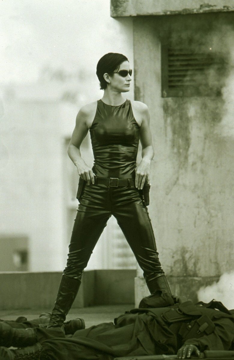 Carrie-Anne Moss on the set of The Matrix, 1999