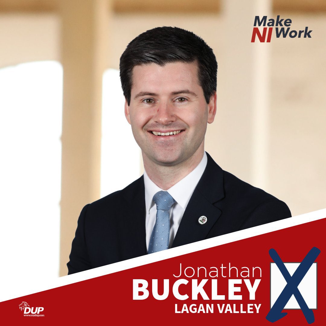 I’m pleased that @JBuckleyMLA has been selected as our candidate in Lagan Valley. Jonathan is an articulate and powerful advocate for the Unionist people across Northern Ireland. He has strong links, including through family, to the Lisburn and wider Lagan Valley area.