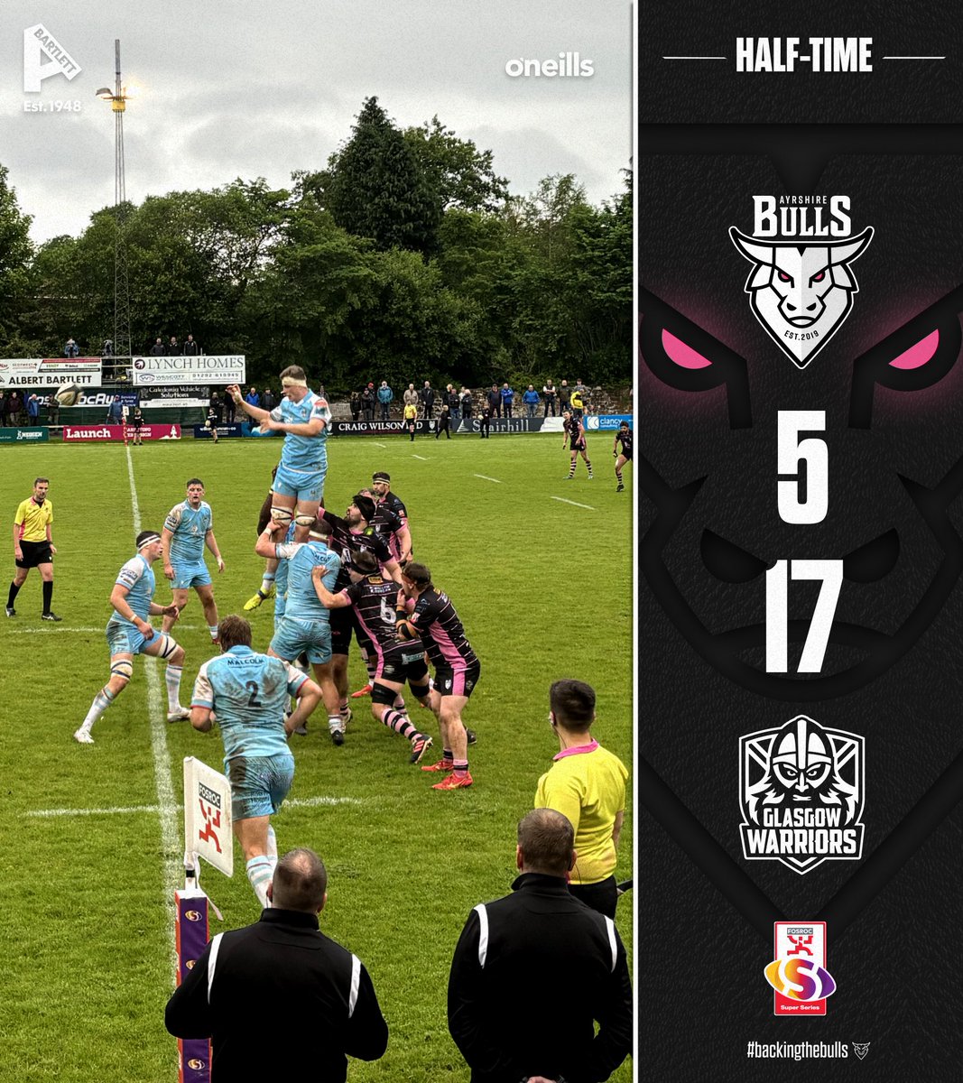 HALF-TIME Glasgow Warriors A lead at Millbrae after 40 minutes of rugby. Ayrshire Bulls 5-17 Glasgow Warriors A #backingthebulls | #FOSROCSuperSeries