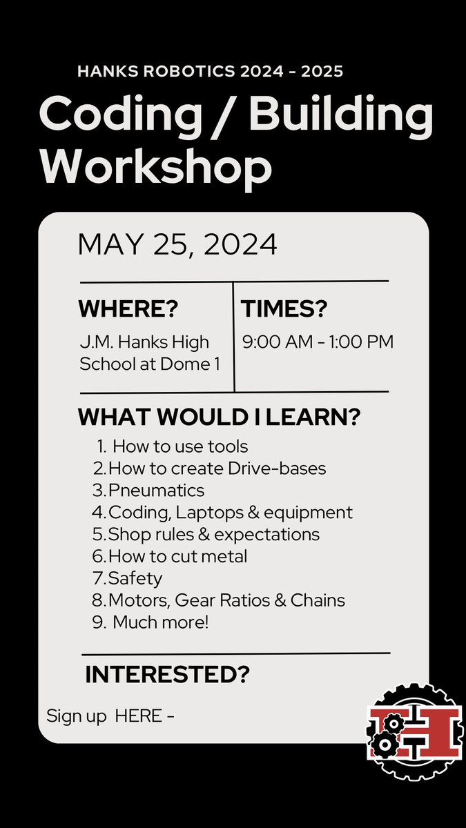 Exciting news! Tomorrow, we’re hosting a robotics workshop for all new members, taught by our amazing @JMHanksRobotics teams. Don’t miss out on this great opportunity to learn and innovate! Register here: linktr.ee/hanksrobotics @RCadena2001LTD @YsletaISDCTE