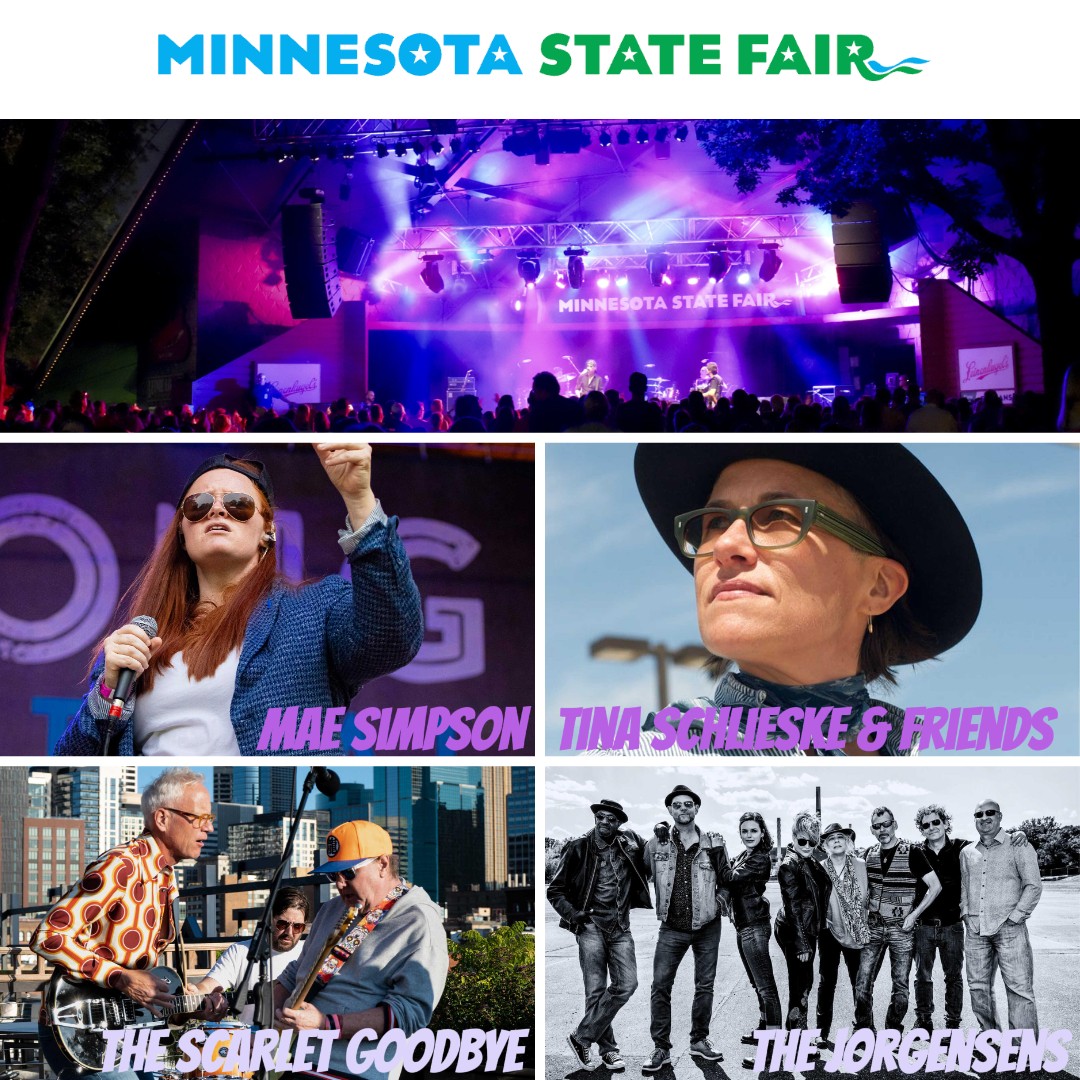 Prepare for an exciting MN State Fair with amazing local MN music! ❤️

Mae Simpson, Tina Schlieske & Friends, The Scarlet Goodbye, and The Jorgensens will be performing at this years state fair! 🤩

All shows are FREE! 🔥

#mnmusic #mnstatefair