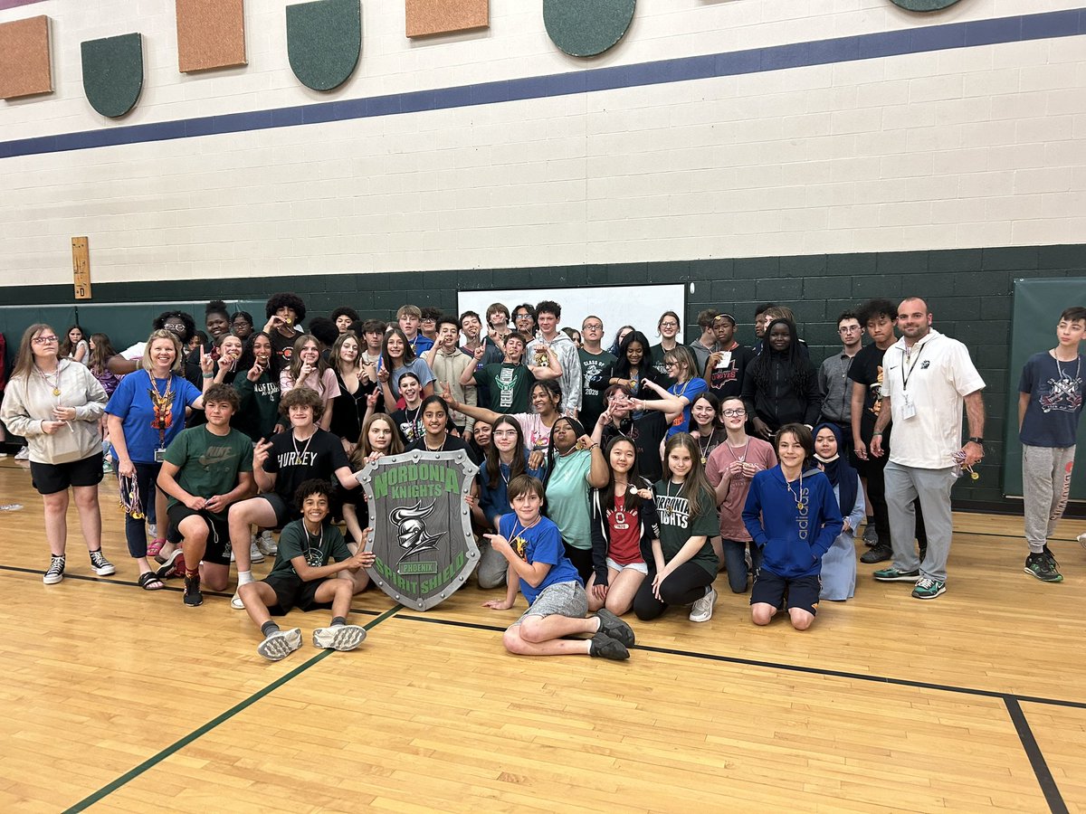 AshLTurner1119's tweet photo. Team Phoenix stole the Gold and won today’s team challenge. They were also named Spirit Shield winners for the year and got to take home a medal! 🏅 Thank you to @matt_spellman for coming up with such a fun challenge! @NMSMrsB @DannyLieberth @BryanMSeward https://t.co/YTIUwsqpnZ