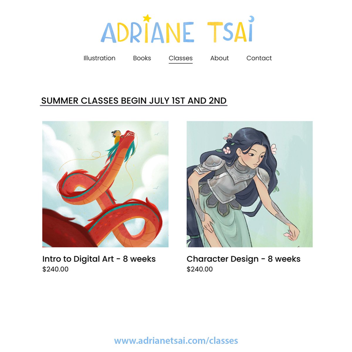 ✨SUMMER CLASSES NOW LIVE✨ Sessions start July 1st and 2nd! Classes are held online so you can join from anywhere in the world. Feel free to DM me with questions! More info at: adrianetsai.com/classes #artclass #onlineacourse #learnart