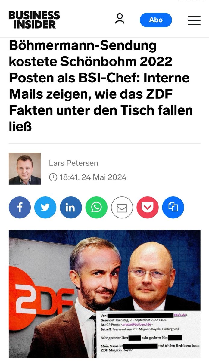 Böhmermann-Sendung kostete Schönbohm 2022 Posten als BSI-Chef: Interne Mails zeigen, wie das ZDF Fakten unter den Tisch fallen ließ #ReformOerr #OerrBlog