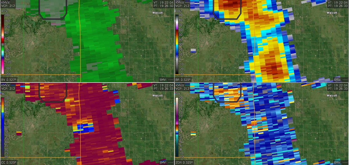 Pending further analysis, I believe a tornado may have just occurred along SR-18 southwest of Walcott, North Dakota in Richland County. It's a bizzare debris signature, but continuity + vertical depth + ZDR support suggests it is one. TDS to 11.5kft. #NDwx