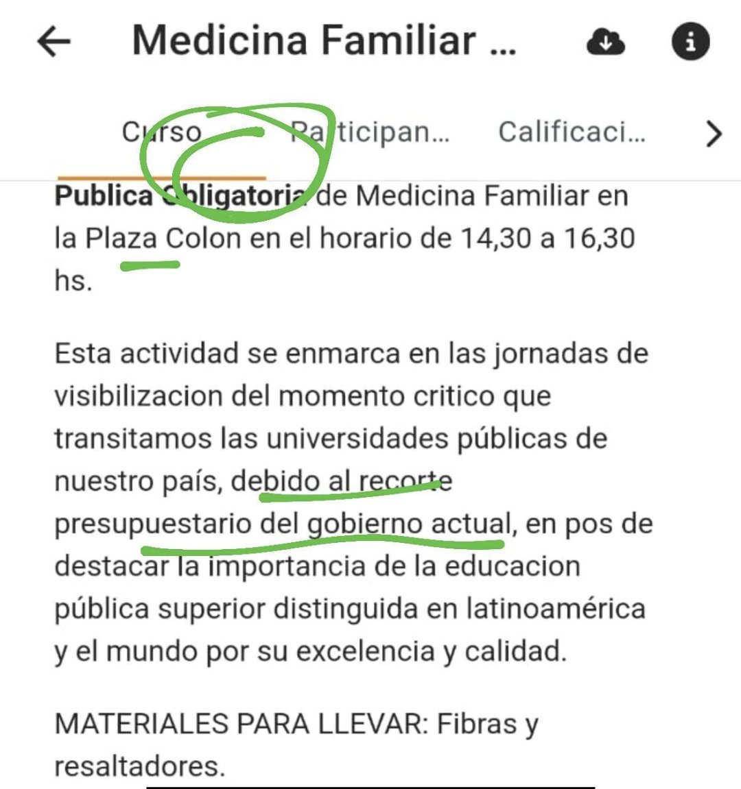 La facultad de medicina de la UNC (Córdoba) pone una clase obligatoria en la plaza Colón en contra del gobierno actual, una vergüenza