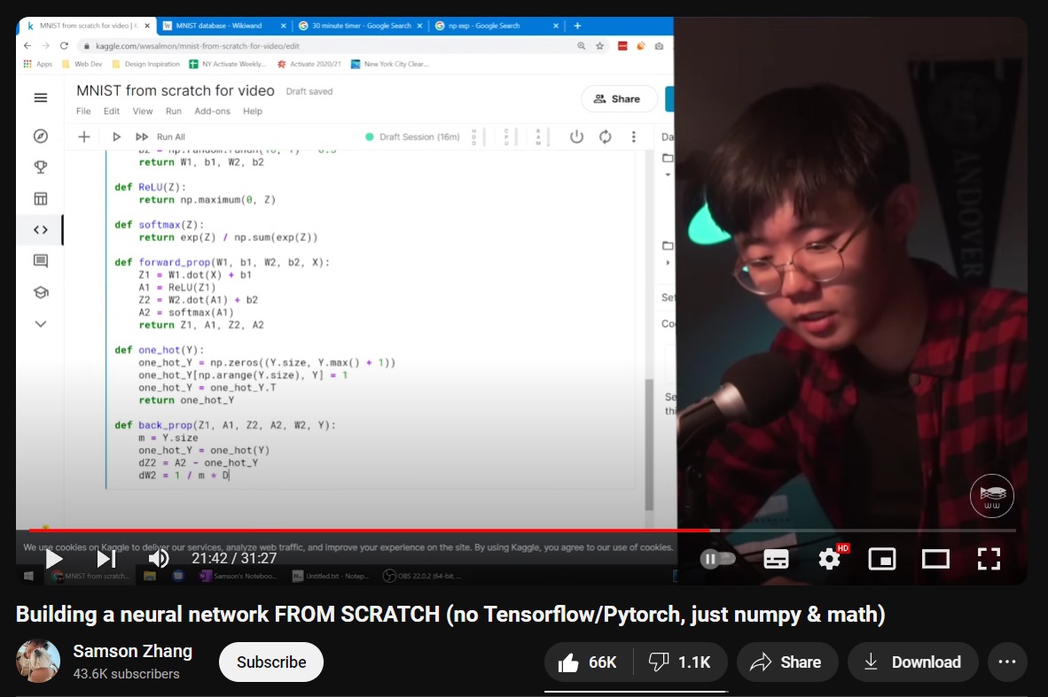 Day 36 of ML:
> almost 10.5 hours into pytorch and learnt about making classification models
> Learnt about 'Sequential'. Had a lot of doubts around how to add activations across each layer but got them
> No cpp today :( 
> also stumbled upon a great video by Samson Zhang!

Cya;)