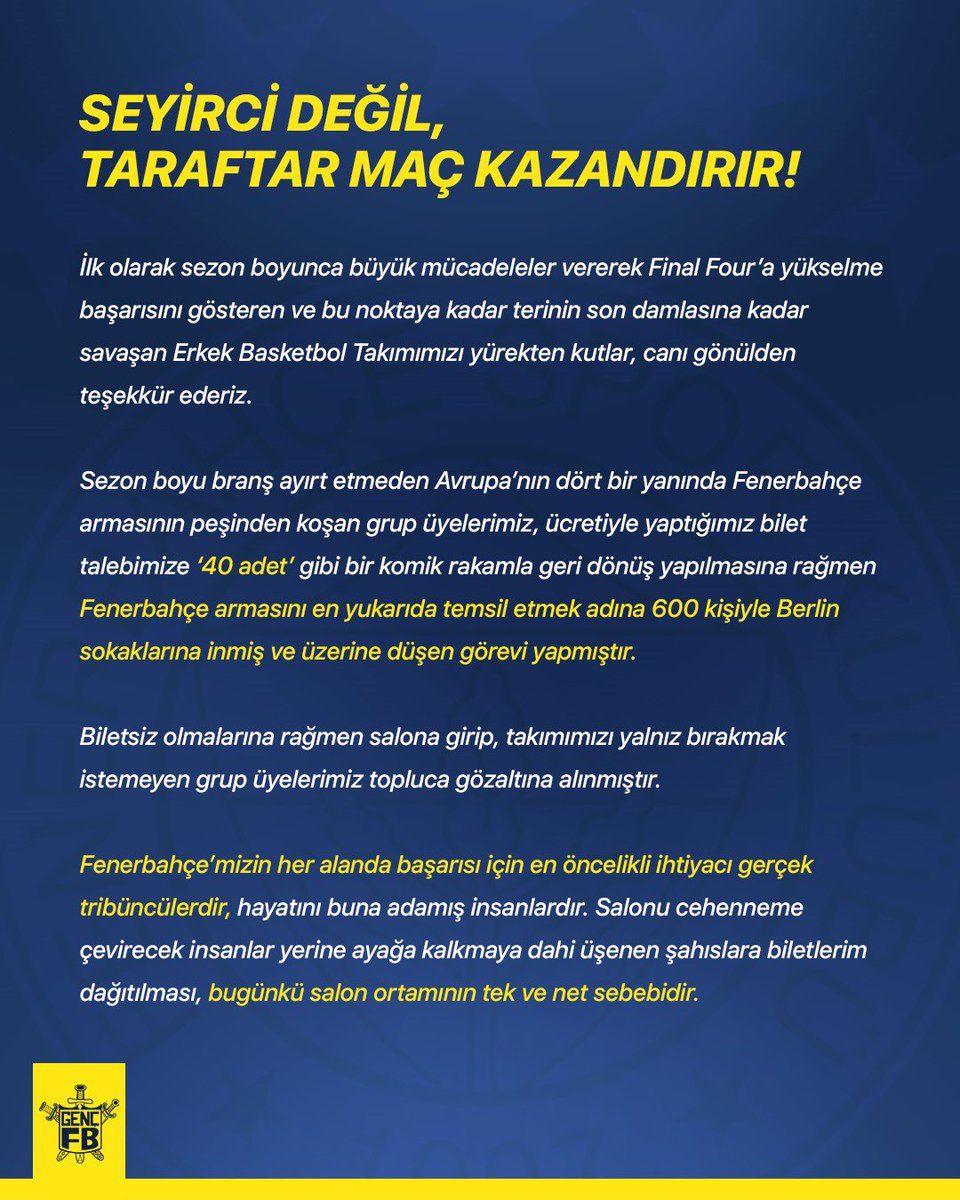 SEYİRCİ DEĞİL, TARAFTAR MAÇ KAZANDIRIR!

#GençFenerbahçeliler