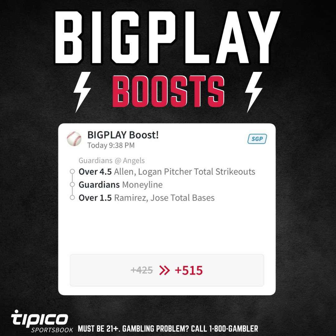 Stay up late and bet on the Guardians with us! #ForTheLand ⚾️ OVER 4.5 Logan Allen Ks ⚾️ OVER 1.5 Jose Ramirez Bases ⚾️ Guardians ML 🤑 $25 pays $170+ Bet this boost @tipico & get up to 5% cashback w/ code BIGPLAY150: tipi.co/3u8X5gD