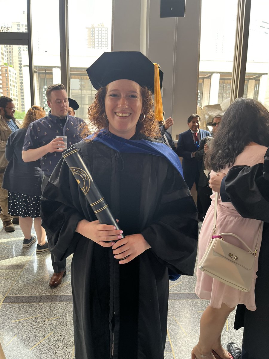 TheHematoPoet's tweet image. Got to wear a baggy gown and walk across the Lincoln Center stage this week to get a piece of paper! Thank you to everyone who made this possible!! Honored to be the guinea pig for Kira’s hooding skills (she crushed it) thank you mentors @Gritsman_lab and @Amitvermamds !!