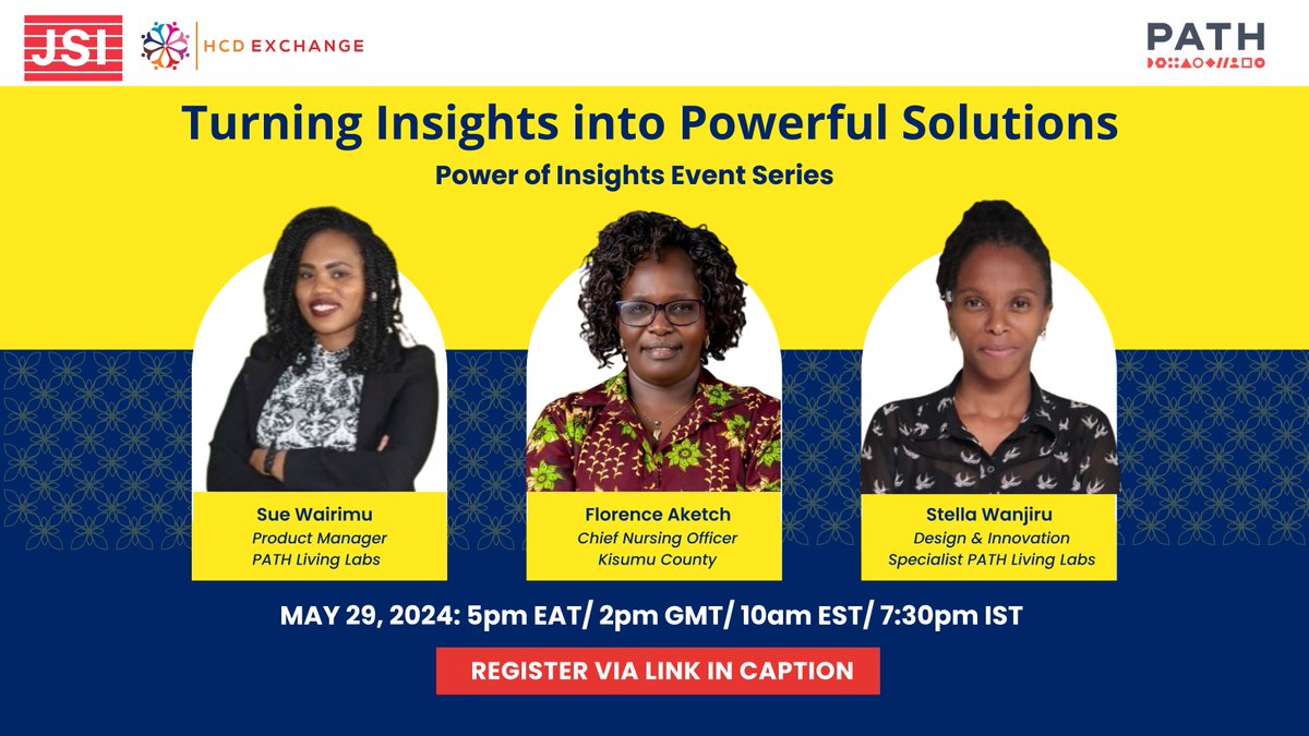 From insights to impact 💫 Want to transform #HumanCenteredDesign research findings into real-world solutions? Join PATH Kenya's Living Labs team & @HcdXchange May 29 to learn how to turn insights into solutions through ideation & prototyping. Register 👇 bit.ly/3wOOscj