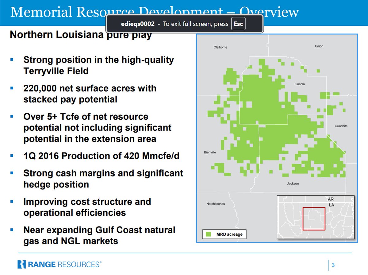 Memorial Resource Development flashback for Memorial Day weekend. Was one of the first Marcellus plus Louisiana tight gas tie-ups to expand into Gulf Coast markets. But in retrospect a tough one - commercial resource & gas price risk. Asset ultimately sold to Castleton in 2020.