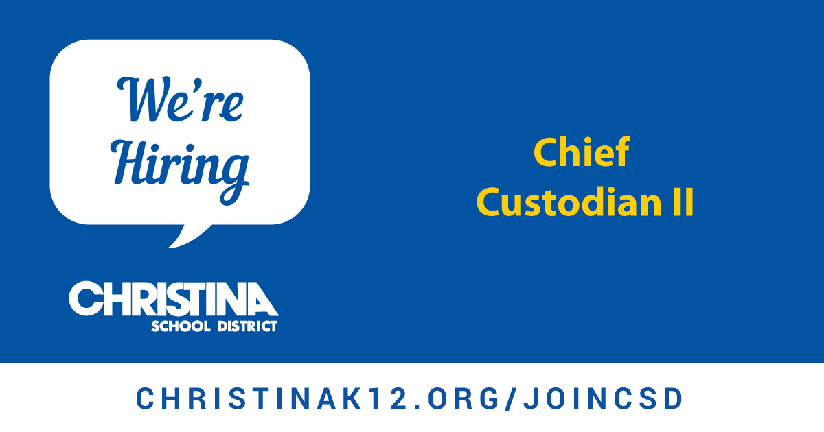 We're #NowHiring: Chief II Day Custodian at Jones ES. Apply online to #JoinCSD: christinak12.org/joincsd-facili…. 📌 View all job openings: christinak12.org/joincsd-apply #EduJobs #netde #hiring #WilmDE #NewarkDE