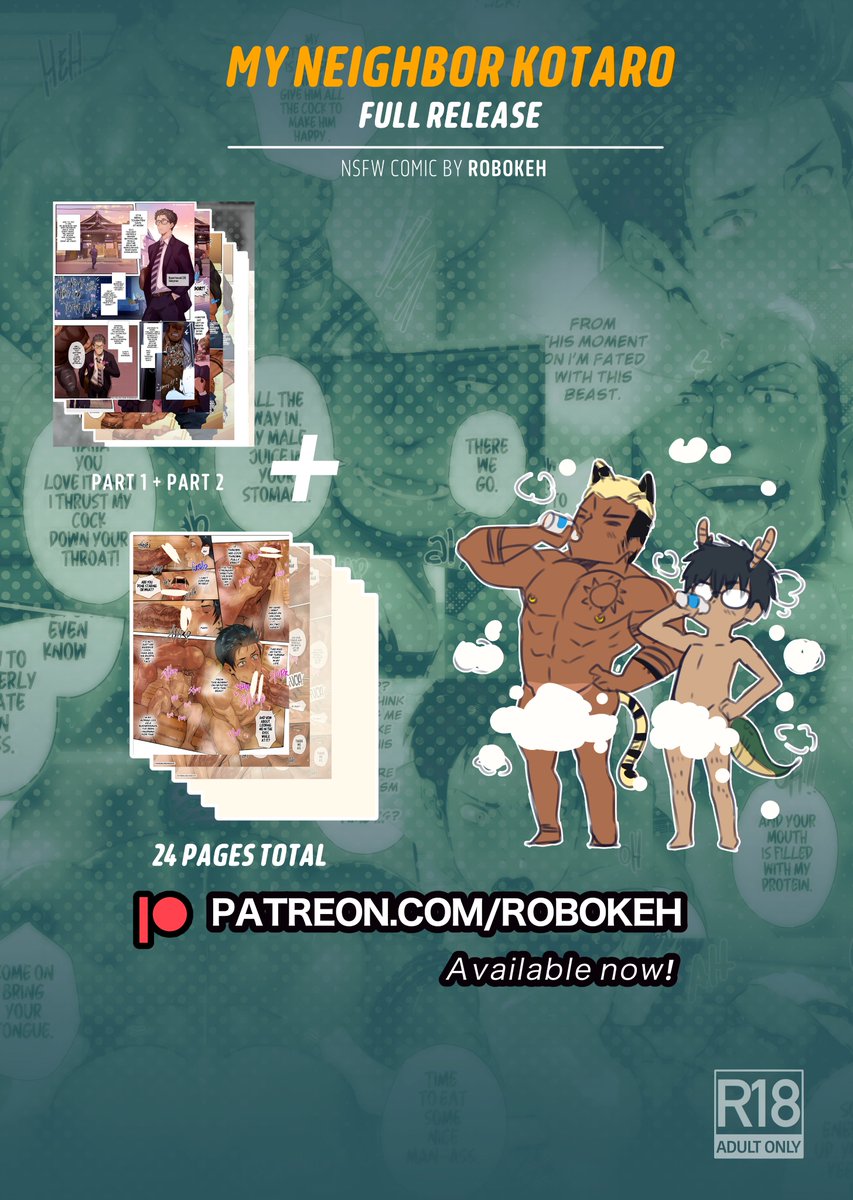Robodraws's tweet photo. ✨ New Release ✨ Part 2 of "My neighbor Kotaro" is out now.  
last time the slaryman got cornered by his strong neighbor at the sauna. And things are gonna get even more steamy 🐯 ♨️

Enjoy the full release (24 pages!) right now on my  p4₮Ի30ñ. https://t.co/gID4hPY7VQ