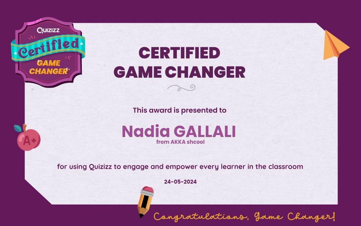 I just renew!! My Quizizz Certified Game Changer🚀
#Certificate 
quizizz.com/home/gamechang… via @quizizz 
#edtech #quizizz @MSEduMENA @MSEduAfrica @MicrosoftEDU #يوميات_معلم_مغربي