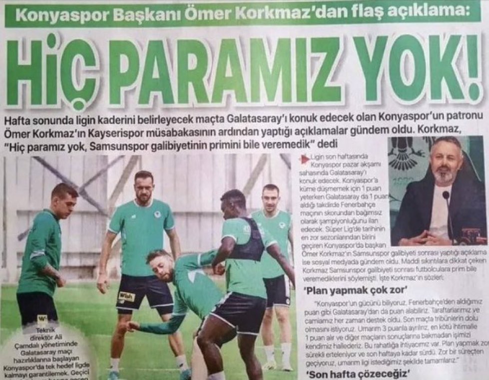 Daha önce hiç paramız yok diyen Konyaspor bugün tüm futbolcuların ödemelerini yapmış.(29 milyonTL) bu parayı size kim verdi?