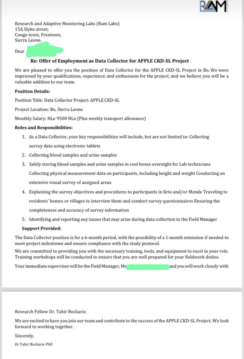 Fraud Alert! 🚨 Beware of Fake Employment Letters bearing my name! Not authentic. This letter is a SCAM. Stay vigilant! #FraudAlert #ScamAwareness 
©️ Dr Tahir Bockarie