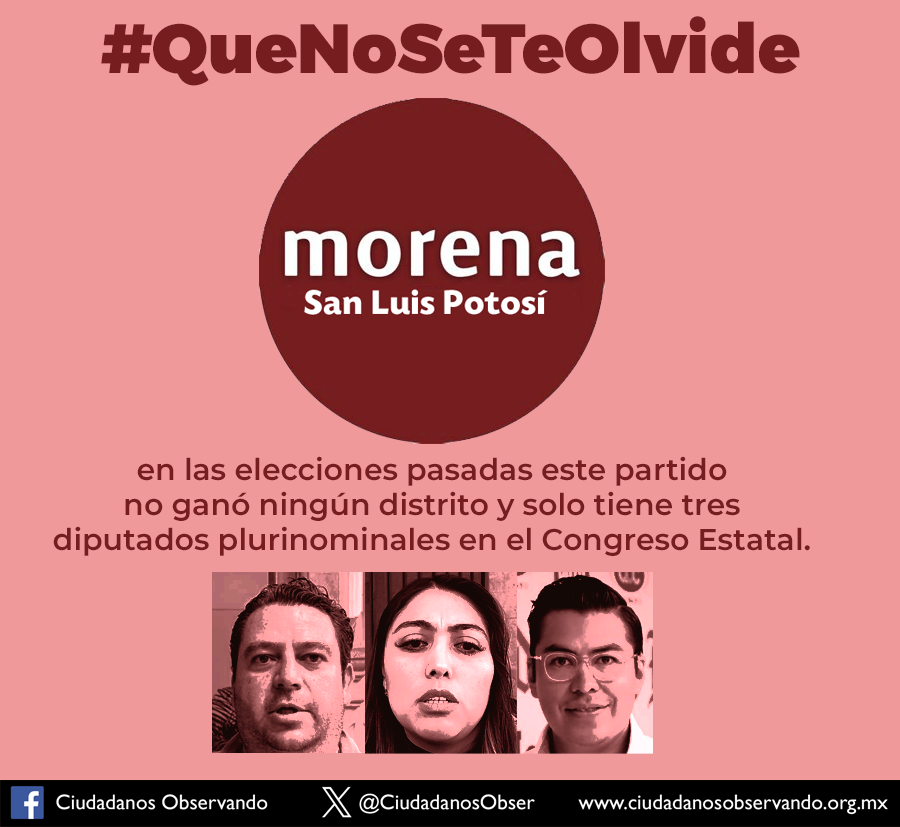 En las elecciones de hace tres años para diputados locales de San Luis Potosí, todos los candidatos de MORENA perdieron y solo pudieron ocupar tres diputaciones en el Congreso del Estado pero por la via plurinominal. Para estas elecciones, Cuauhtli Badillo busca la reelección.