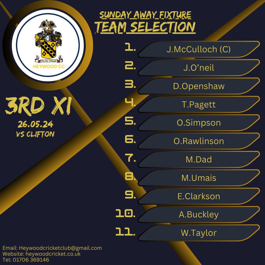 Teams for weekend: 1st XI away vs @ginpitcc 2nd XI Home vs @edenfieldcc Sunday 3rd XI away vs @cliftoncricketclub