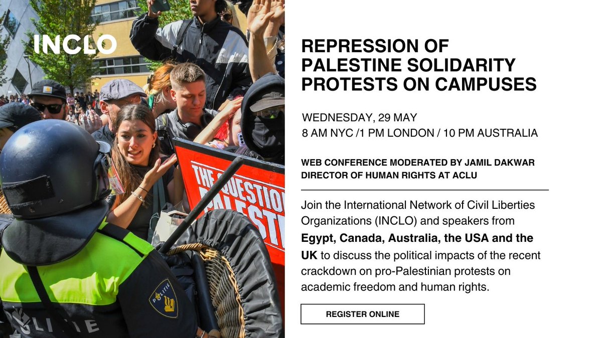 Webinar: Repression of Palestine Solidarity Protests on Campuses The suspension of students, firing of staff, and censoring of certain forms of speech and activism seen in recent weeks is a worrying trend we must scrutinize. Join us on 29 May, 8 AM NYC 💻: us02web.zoom.us/webinar/regist…