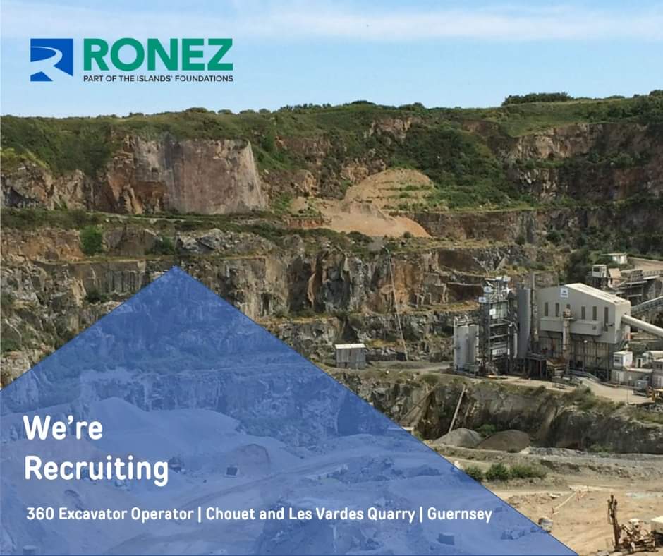 #Ronez are looking for a ‘360 Excavator Operator’ to join the team at Chouet Quarry and Les Vardes Quarry in #Guernsey.

To request an application form, please email Mrs Sonia Caradeuc, HR &amp; Administration Supervisor, at jobs@ronez.com. 

Closing date is Friday 31st May 2024.