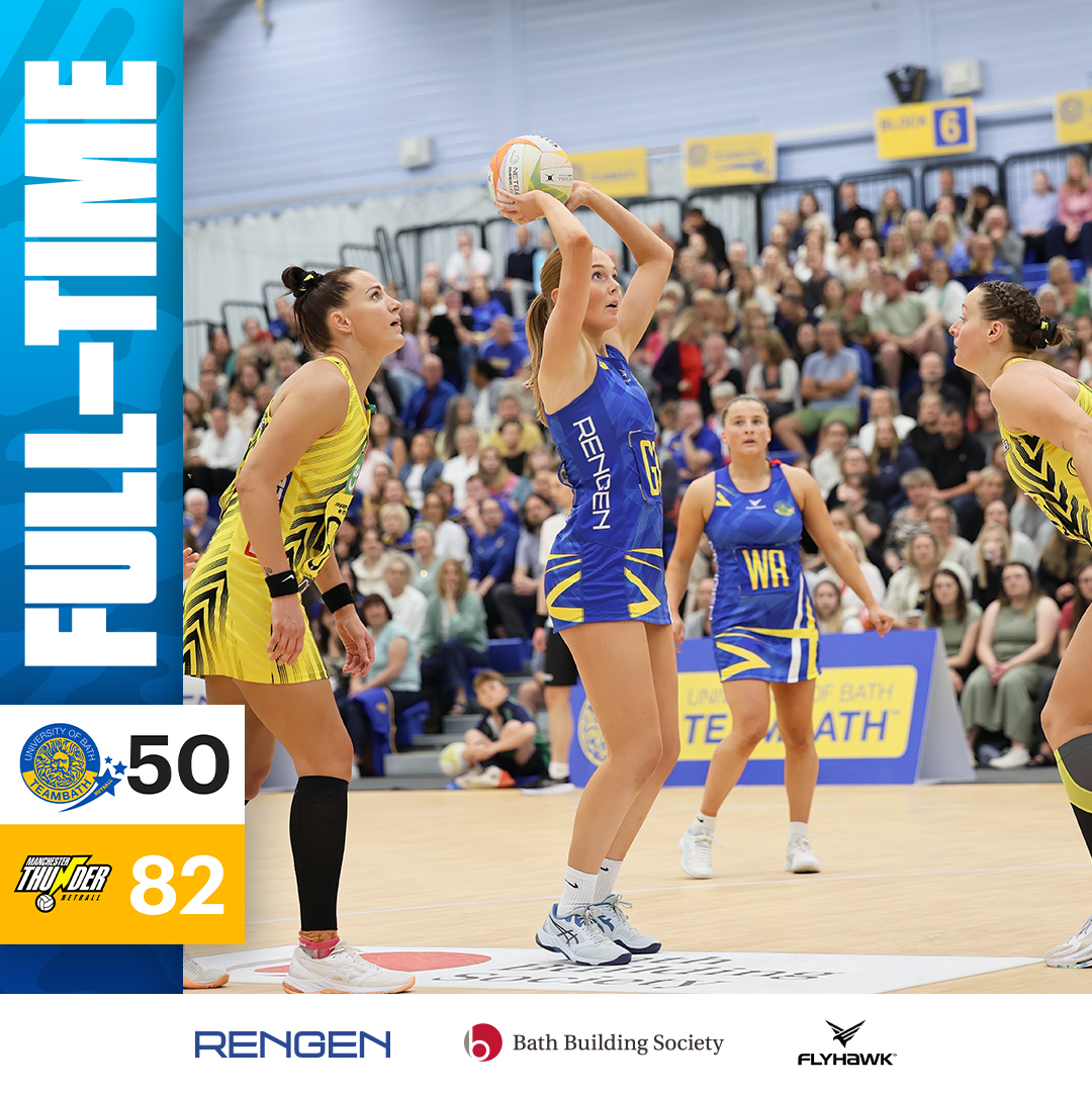 A dramatic final minute with former Team Bath star Imo Allison flying into the Bath bench! Congrats to Thunder on the win! 👏 🛁 50 - 82 ⚡️ #Netball #NSL2024 #ForwardsAndFearless #FearlessFridays #BlueAndGold
