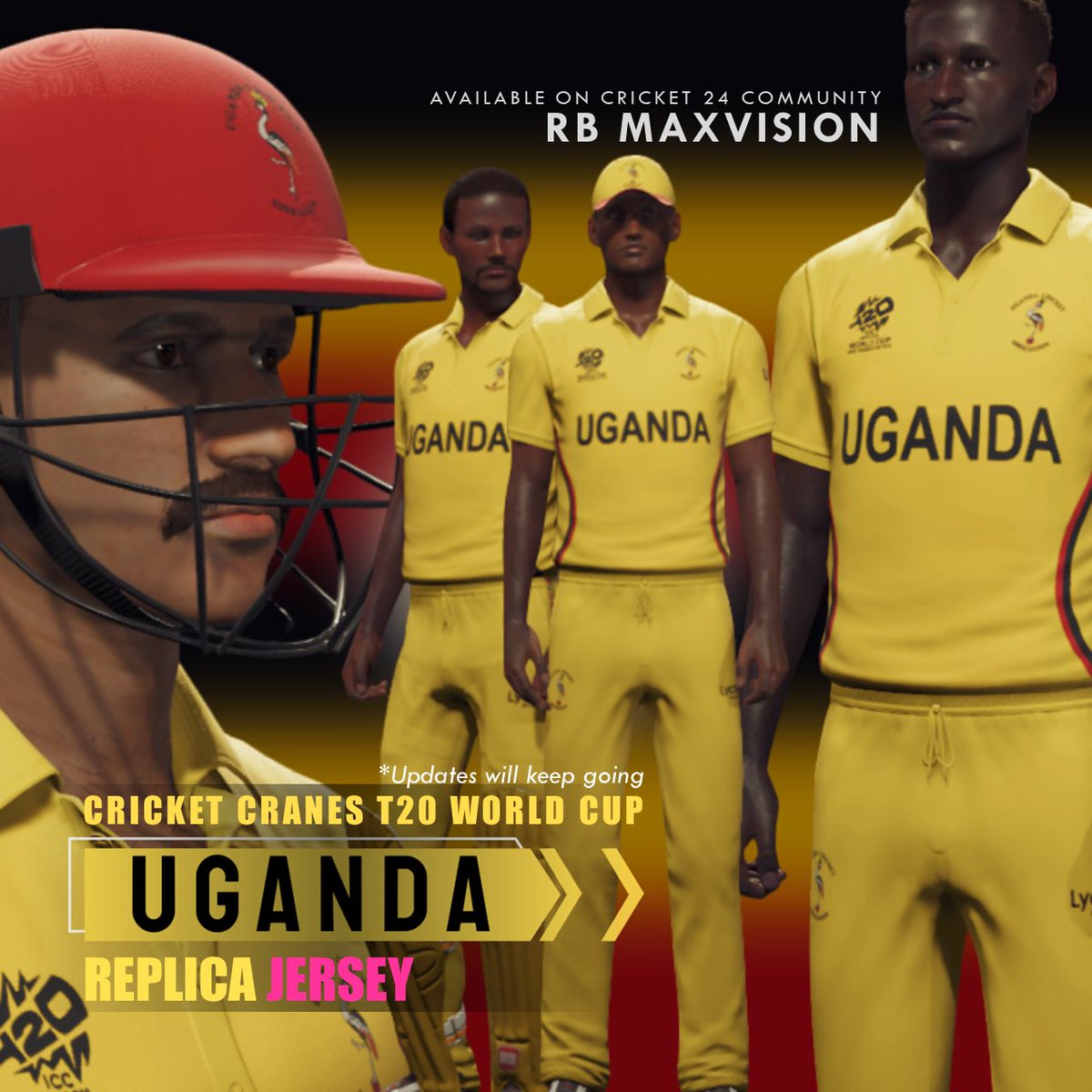 #Cricket24 | #UGANDA #NewT20WC Jersey 2024 | #CricketCranes Replica Jersey | Available on Cricket 24 Community | Academy name : RB MaxVision @AJMods99 @CricketUganda @ICC @T20WorldCup @LycaMobileForUK
#NewT20Jersey #NewJerseys #T20WorldCup2024 #UgandaJersey #Ajmods99 #CricketGame