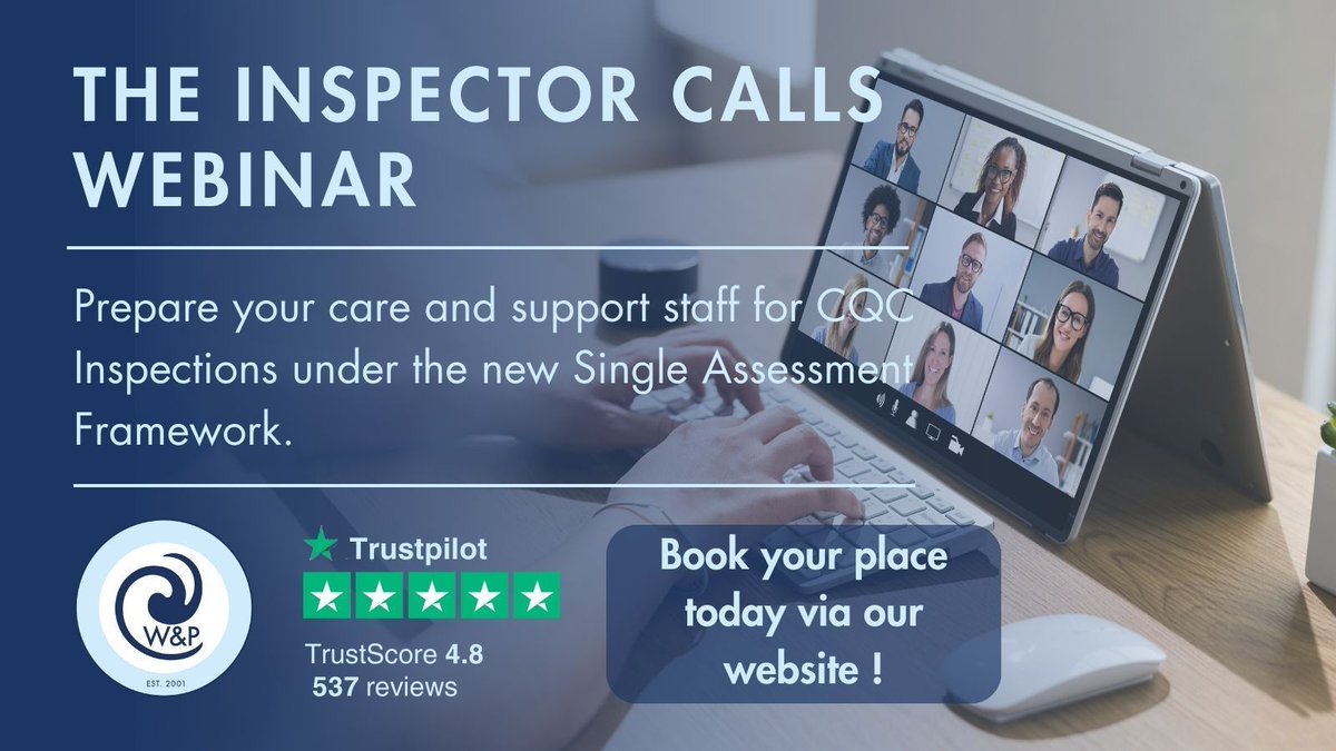 Prepare your care and support staff for CQC Inspections under the new Single Assessment Framework.

W&P's NEW 2024 Inspector Calls Webinar -  buff.ly/49HpqdH

#cqc #cqccompliance #caremanagement #caremanagers #domiciliarycare #socialcareregulation #careagency