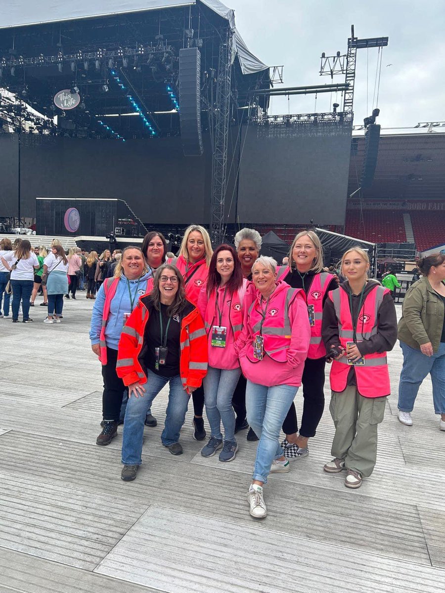 wswboro's tweet photo. Waiting to see Take That tonight? Just have a little patience as you’ll have the greatest day! If you need a period product or your phone charging, it only takes a minute to ask one of our volunteers in the pink hi vis vests ❤️ #uptheboro #WomensSafetyMatters https://t.co/bKlX9gOXSd