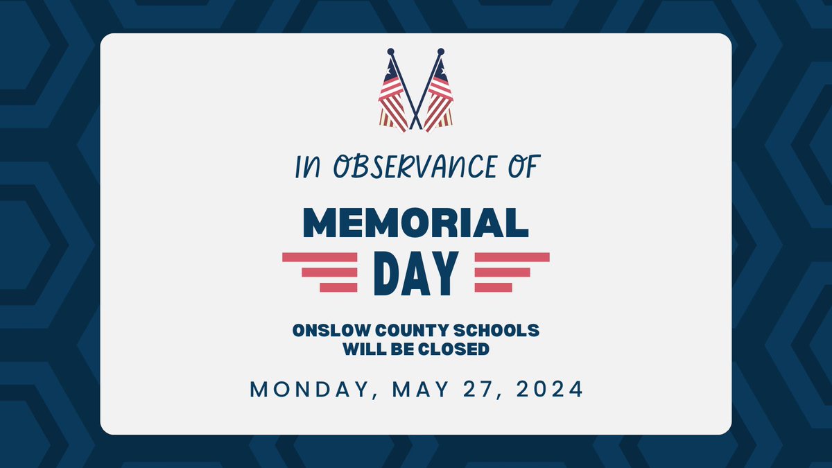 Reminder: OCS will be closed Monday, May 27, in observance of Memorial Day. Have a safe holiday weekend!