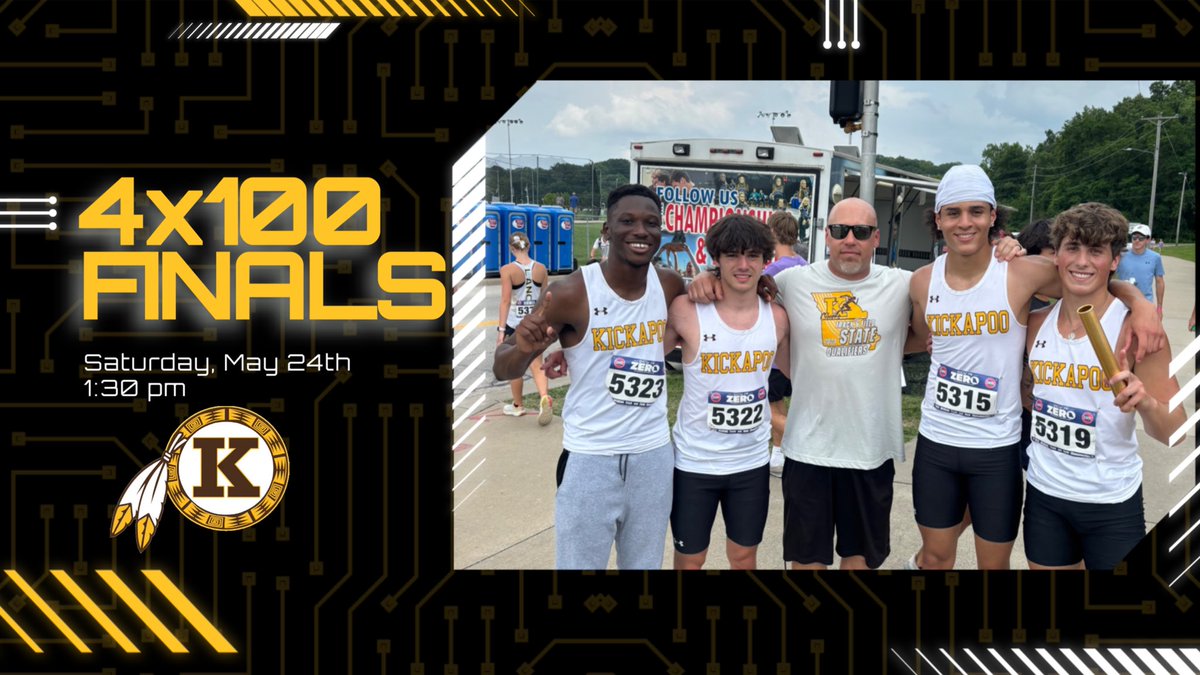 Our 4x100 is in the Finals tomorrow! First set of Kickapoo All-State Sprinters since 2002. Proud of these men. Those smiles and punching that ticket for our two Seniors is what it’s all about. 
Still got business to finish tomorrow at 1:30. 
<a href="/AthleticsAtSPS/">Athletics Department - SPS</a>