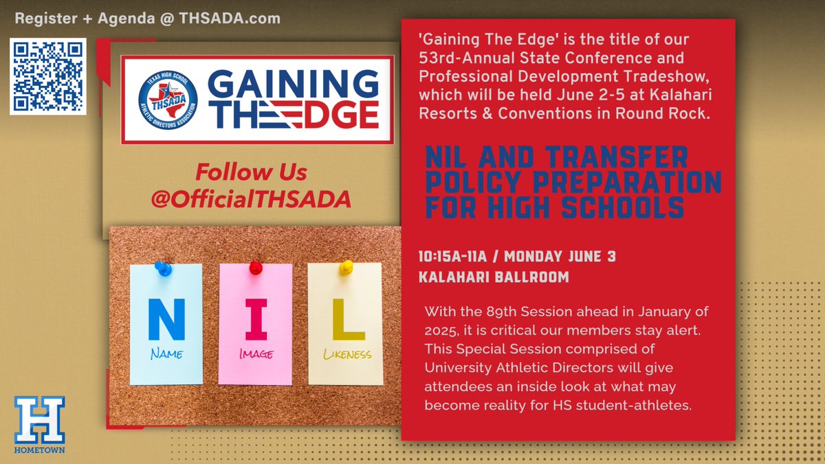 Appropriately facilitating this session with a talented stage of ADs from SMU, UNT, UT and UTSA will be Ray Zepeda (Director of Athletics, UIL). Online reg ends today @ 4p; join 600+ of your peers: bit.ly/4cXSCPd. #GainingTheEdge