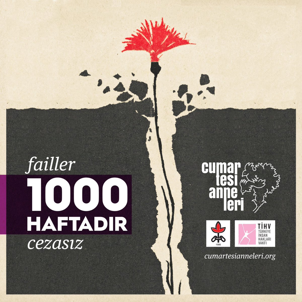 Canım 1000 haftadır kayıp. Failler 1000 haftadır cezasız. Karanfilim 1000 haftadır solmadı. #CumartesiAnneleri1000Hafta